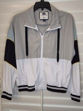 Windbreaker Jacket Sz M By 1 Sunset Lane Grey, Blue, Yellow & White Colorblock